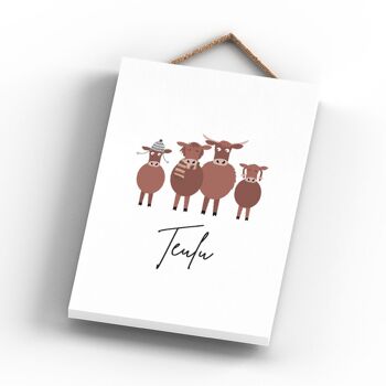 P4265 - Vache Teulu Family Welsh Cute Animal Theme Plaque à suspendre en bois 3