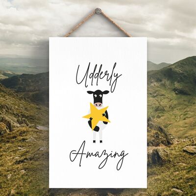 P4266 – Kuh Udderly Amazing Cute Animal Theme Holzschild zum Aufhängen