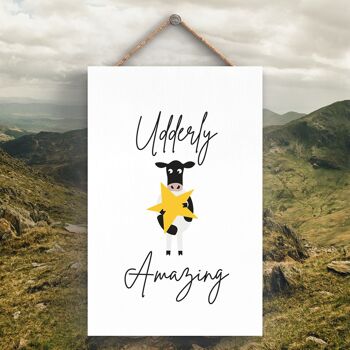 P4266 - Vache Udderly Amazing Cute Animal Theme Plaque à suspendre en bois 1