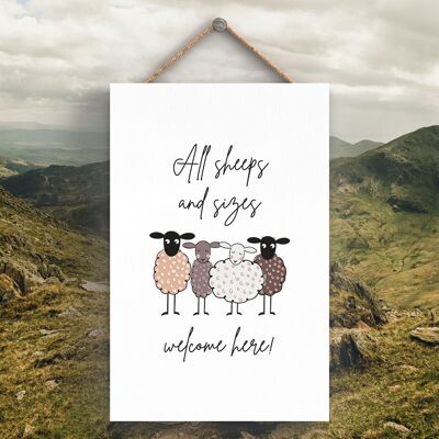 P4268 - Moutons Tous les moutons et toutes les tailles Plaque à suspendre en bois sur le thème des animaux mignons