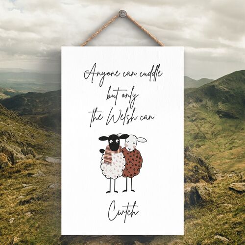 P4269 - Sheep Anyone Can Cuddle Cute Animal Theme Wooden Hanging Plaque