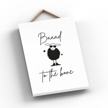 P4270 - Mouton Baaad To The Bone Plaque à suspendre en bois sur le thème des animaux mignons 2