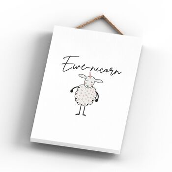 P4277 - Mouton Ewenicorn Plaque à suspendre en bois sur le thème des animaux mignons 3