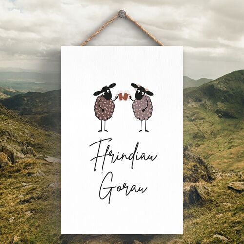 P4279 - Sheep Ffrindiau Goran Best Friends Welsh Cute Animal Theme Wooden Plaque