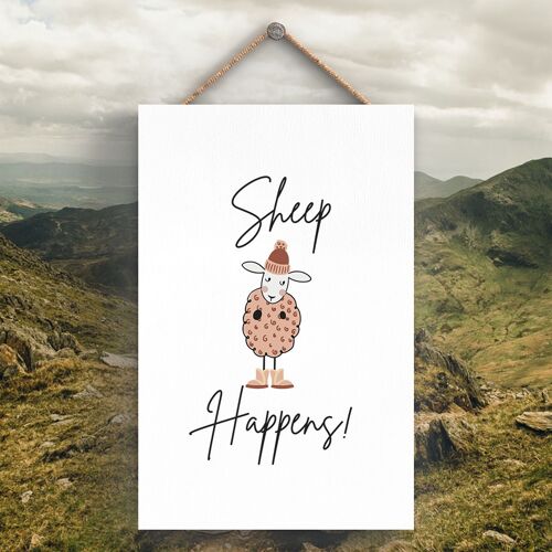 P4280 - Sheep Happens  Cute Animal Theme Wooden Hanging Plaque