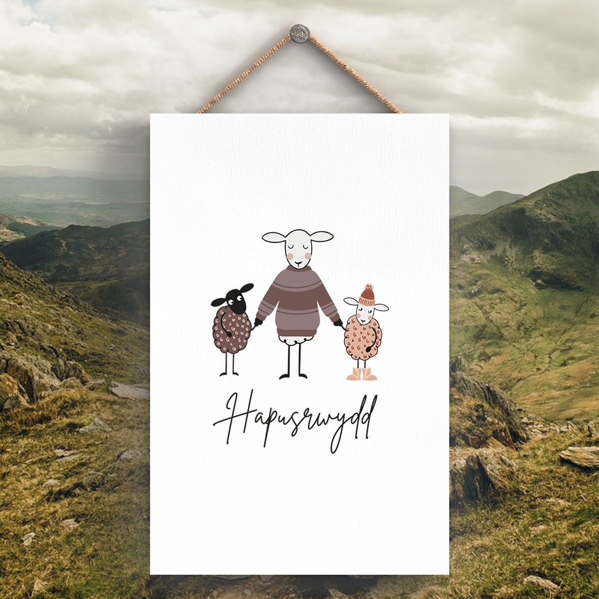 P4281 - Pecora Hapusrwydd Happiness Welsh Cute Animal Theme Targa da appendere in legno