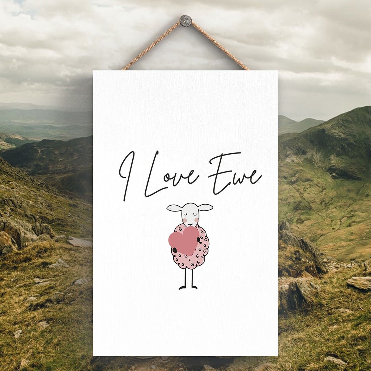 P4282 - Mouton I Love Ewe Plaque à suspendre en bois sur le thème des animaux mignons