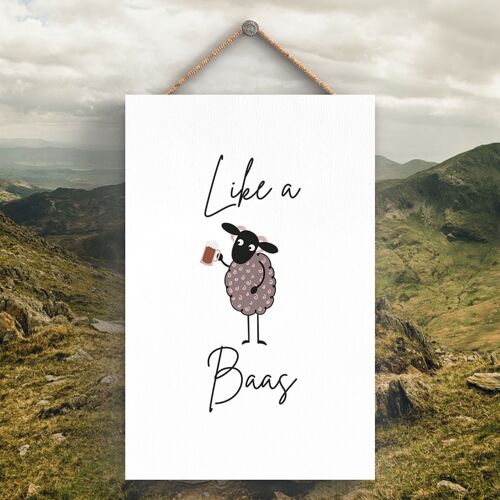 P4284 - Sheep Like A Baas Cute Animal Theme Wooden Hanging Plaque