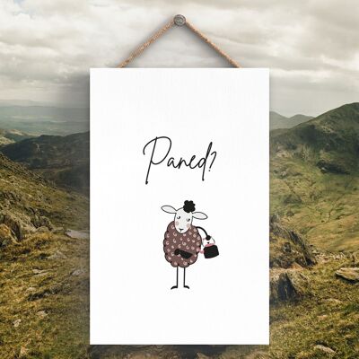 P4287 – Sheep Paned Cuppa Welsh Cute Animal Theme Holzschild zum Aufhängen