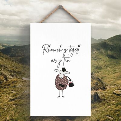 P4288 - Sheep Rhowch Y Tegell Ar Y Tan Put The Kettle On Welsh Cute Animal Theme Plaque