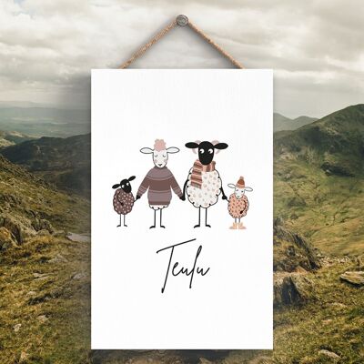 P4289 – Schafe Teulu Family Welsh Cute Animal Theme Holzschild zum Aufhängen