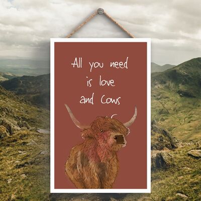P4292 - Water All You Need Is Cows Watercolour Animal Theme Wooden Hanging Plaque
