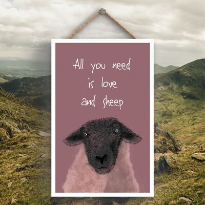 P4293 - Agua, todo lo que necesitas es oveja, acuarela, tema animal, placa colgante de madera