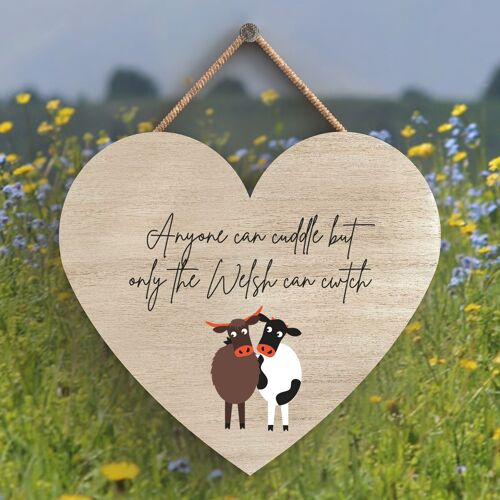 P4298 - Cow Anyone Can Cuddle Welsh Theme Cute Animal Wooden Hanging Plaque