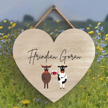 P4303 - Vache Ffrindiau Goran Best Friends Welsh Cute Animal Theme Plaque à suspendre en bois 1
