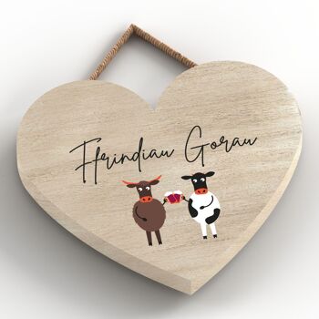 P4303 - Vache Ffrindiau Goran Best Friends Welsh Cute Animal Theme Plaque à suspendre en bois 2