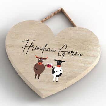 P4303 - Vache Ffrindiau Goran Best Friends Welsh Cute Animal Theme Plaque à suspendre en bois 4