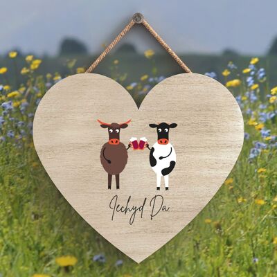 P4305 - Cow Iechyd Da Good Health Welsh Cute Animal Theme Wooden Hanging Plaque
