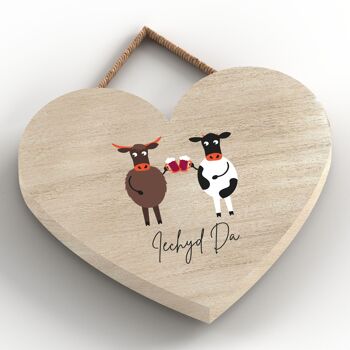P4305 - Vache Iechyd Da Good Health Welsh Cute Animal Theme Plaque à suspendre en bois 2