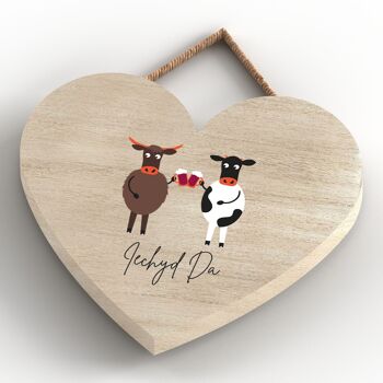P4305 - Vache Iechyd Da Good Health Welsh Cute Animal Theme Plaque à suspendre en bois 4