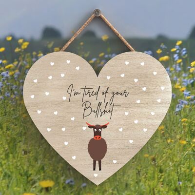 P4306 - Cow Im Tired Of Your Bullshit Cute Animal Theme Wooden Hanging Plaque