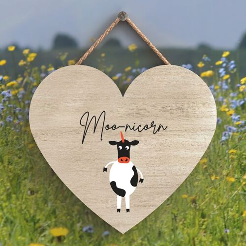 P4309 - Cow Moonicorn Cute Animal Theme Wooden Hanging Plaque