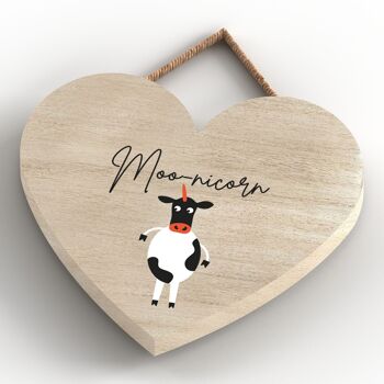 P4309 - Vache Moonicorn Plaque à suspendre en bois sur le thème des animaux mignons 4