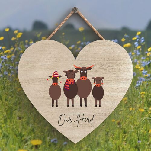 P4311 - Cow Our Herd Cute Animal Theme Wooden Hanging Plaque