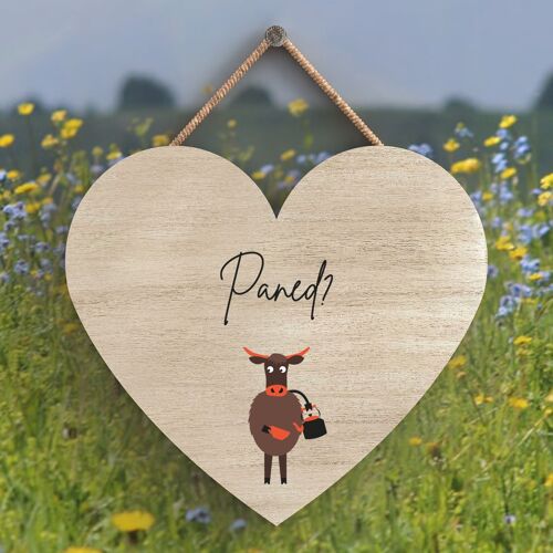 P4312 - Cow Paned Cuppa Welsh Cute Animal Theme Wooden Hanging Plaque