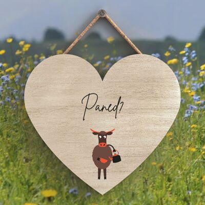 P4312 - Vache Paned Cuppa Welsh Cute Animal Theme Plaque à suspendre en bois