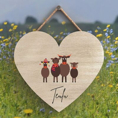 P4314 - Vaca Teulu Familia Welsh Cute Animal Theme Placa Colgante de Madera