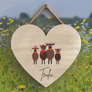 P4314 - Vache Teulu Family Welsh Cute Animal Theme Plaque à suspendre en bois 1