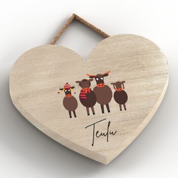 P4314 - Vache Teulu Family Welsh Cute Animal Theme Plaque à suspendre en bois 2