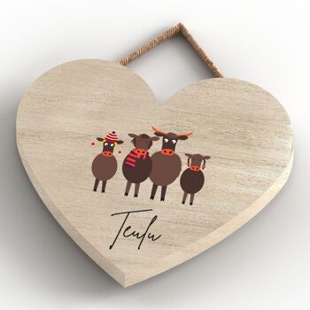 P4314 - Vache Teulu Family Welsh Cute Animal Theme Plaque à suspendre en bois 4