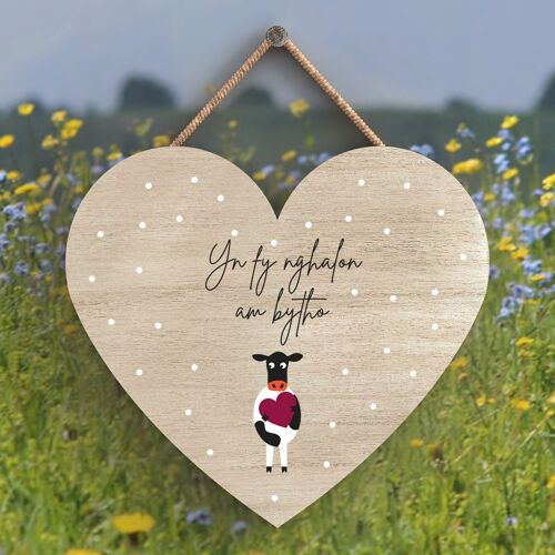 P4316 - Cow Yn Fy Nghalon Am Bytho In My Heart Forever Welsh Cute Animal Theme Plaque