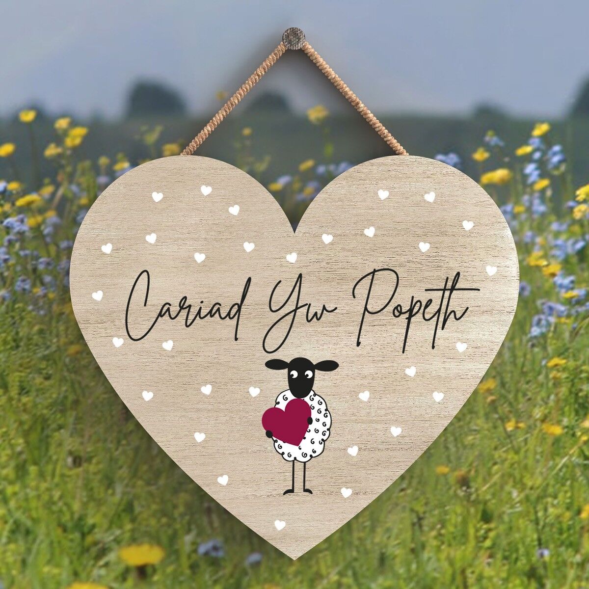 P4322 - Sheep Cariad Yw Popeth Love Is Everything Welsh Cute Animal Theme Plaque
