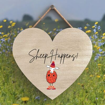 P4329 - Sheep Happens  Cute Animal Theme Wooden Hanging Plaque