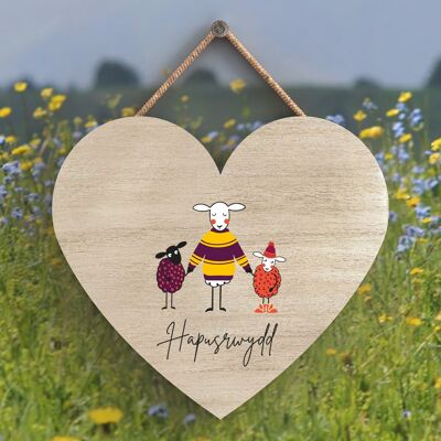 P4330 – Schaf Hapusrwydd Happiness walisisches süßes Tiermotiv Holzschild zum Aufhängen