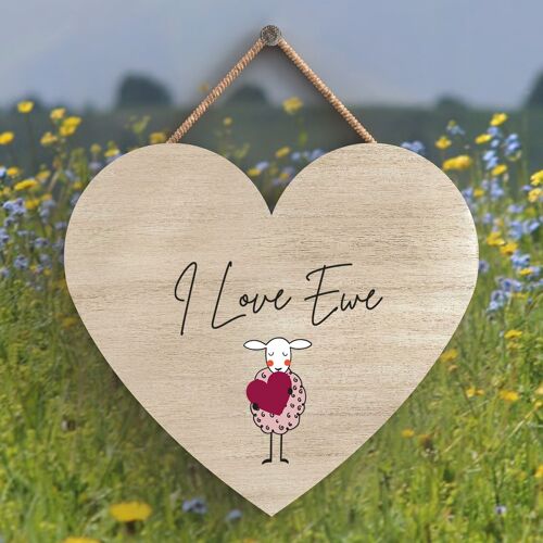 P4331 - Sheep I Love Ewe Cute Animal Theme Wooden Hanging Plaque