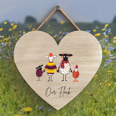 P4335 - Sheep Our Flock Cute Animal Theme Wooden Hanging Plaque