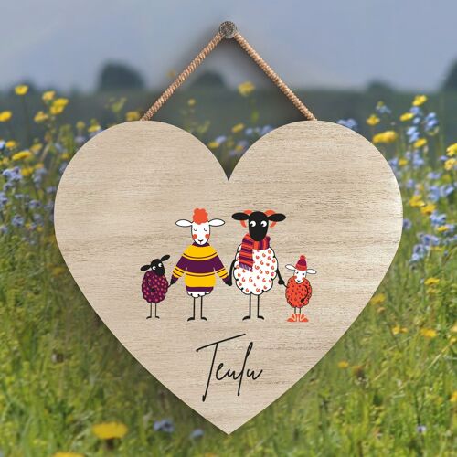 P4338 - Sheep Teulu Family Welsh Cute Animal Theme Wooden Hanging Plaque