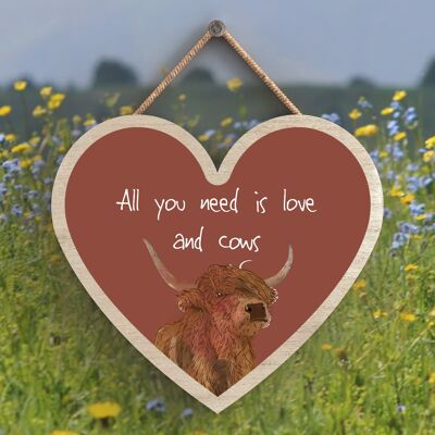 P4341 - Water All You Need Is Cows Watercolour Animal Theme Wooden Hanging Plaque