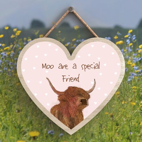P4344 - Water Moo Are A Special Friend Watercolour Animal Theme Wooden Hanging Plaque