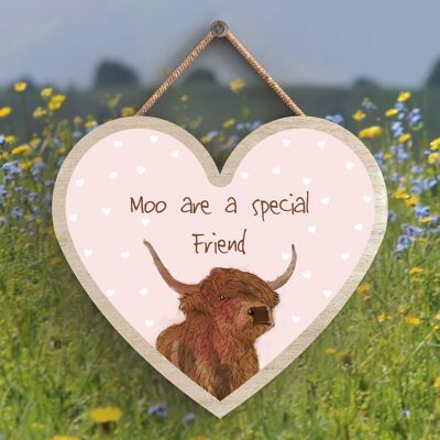 P4344 - Water Moo Are A Special Friend Watercolour Animal Theme Wooden Hanging Plaque