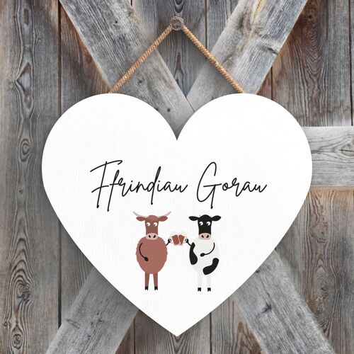 P4350 - Cow Ffrindiau Goran Best Friends Welsh Cute Animal Theme Wooden Hanging Plaque