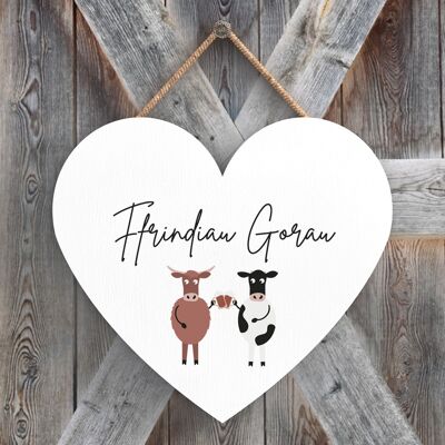 P4350 - Vaca Ffrindiau Goran Best Friends Welsh Cute Animal Theme Placa colgante de madera