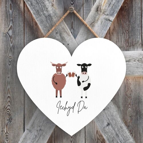 P4352 - Cow Iechyd Da Good Health Welsh Cute Animal Theme Wooden Hanging Plaque