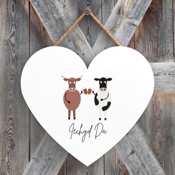 P4352 - Vache Iechyd Da Good Health Welsh Cute Animal Theme Plaque à suspendre en bois 1