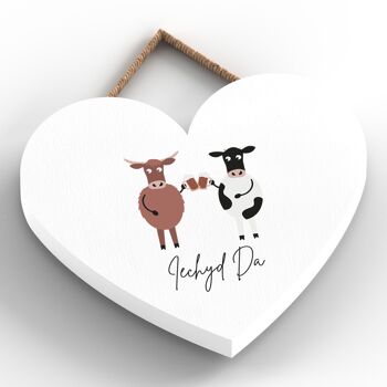 P4352 - Vache Iechyd Da Good Health Welsh Cute Animal Theme Plaque à suspendre en bois 2
