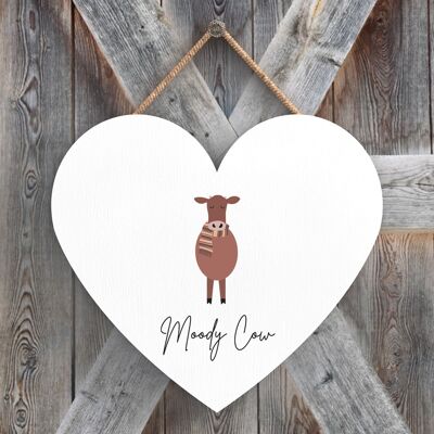 P4355 - Cow Moody Cow Cute Animal Theme Wooden Hanging Plaque